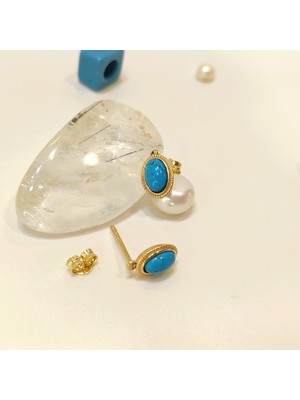 Altın Ofisi Firuze Turkuaz Taşlı Vidalı Küpe 14 Ayar Altın Hd Videolu