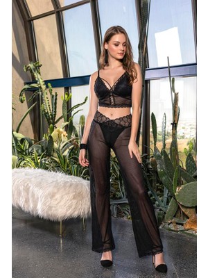 Les Passent Bralet, Pantolon ve String Takım Siyah (MGP31314)