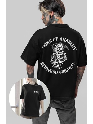 Fuddy Moda Unisex Sons Of Anarchy Sırt Baskılı Tişört, Oversize Soa Dizi Temalı T-Shirt