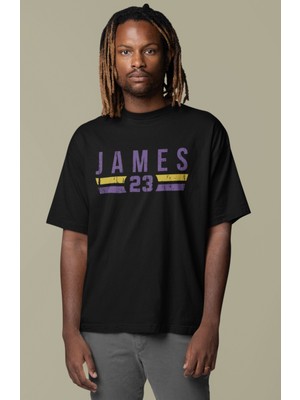 Fuddy Moda Unisex James 23 Baskılı T-Shirt, Oversize Basketbol Temalı Tişört