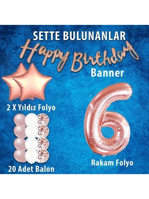 Balon Diyarı Rose Gold Konsept Yaş Doğum Günü Kutlama Seti; Beyaz Gold Konfetili Balon, Rakam Yıldız Folyo ve Banner