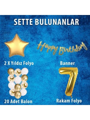 Balon Diyarı Gold Konsept 7 Yaş Doğum Günü Kutlama Seti + balon bandı