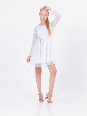 Zekids Kız Çocuk Kadife Tüllü Simli Özel Gün Elbisesi