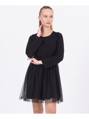 Zekids Kız Çocuk Kadife Tüllü Simli Özel Gün Elbisesi