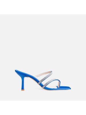 Kazax Oyra Mavi Saten Topuklu Terlik