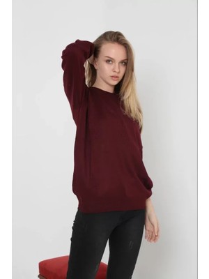 Adisia Unisex Uzun Kol Biskilet Yaka Dokuma Triko - Bordo