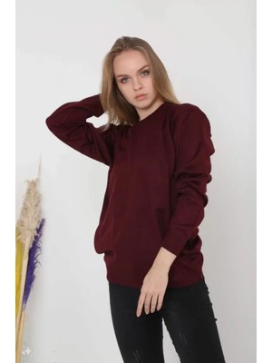 Adisia Unisex Uzun Kol Biskilet Yaka Dokuma Triko - Bordo