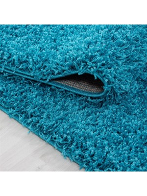 Carpettex Yuvarlak Shaggy Halı 30 mm Uzun ve Yüksek Tüylü Düz Mavi Renkli