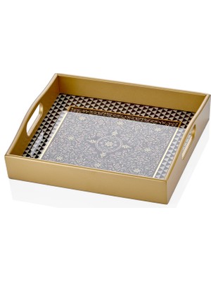 Decorium Asaf 24 Ayar Altın Yaldızlı 21X33 cm Dikdörtgen Cam Tepsi 9-03010018