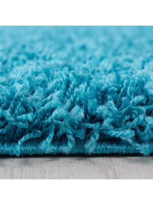 Carpettex Yuvarlak Shaggy Halı 30 mm Uzun ve Yüksek Tüylü Düz Mavi Renkli