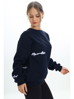 ATB-502872-3 Minimalist Baskılı Bisiklet Yaka 3 Iplik Sweatshirt