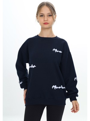 Kinderos ATB-502872-3 Minimalist Baskılı Bisiklet Yaka 3 Iplik Sweatshirt