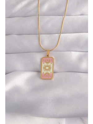 Çarşı Point 316L Çelik Gold Renk Karışık Mineli Ay Figür Tarot Kolye