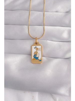 Çarşı Point 316l Çelik Gold Renk Beyaz Mineli Kız Figür Tarot Kolye