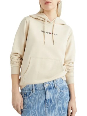 Tommy Jeans Kapüşon Yaka Baskılı Bej Kadın Sweatshırt DW0DW15649