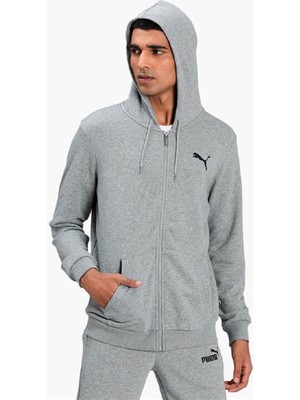 Puma Ess Small Logo Fz Hoodie Erkek Gri Kapüşonlu Fermuarlı Sweatshirt / Hırka - 586704 53