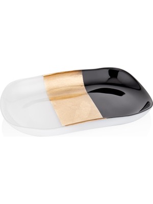 Decorium Monochrome 27 cm Kayık Siyah Beyaz Altın Cam Tabak 9-03010139