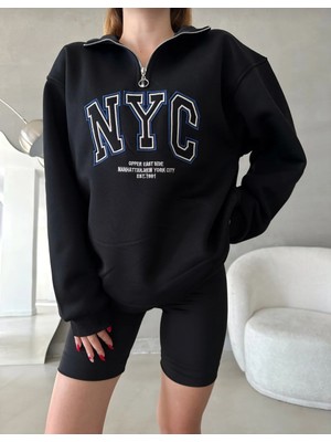 Nyc Nakışlı Fermuarlı Sweatshirt