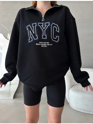 Nyc Nakışlı Fermuarlı Sweatshirt