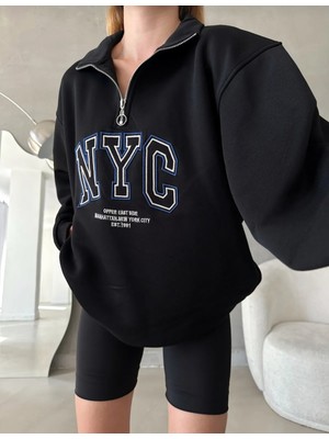 Nyc Nakışlı Fermuarlı Sweatshirt