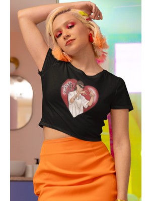 Fuddy Moda Kalpli Peso Pluma Baskılı Crop Top, Kadın Peso Pluma Yazılı Crop Bluz