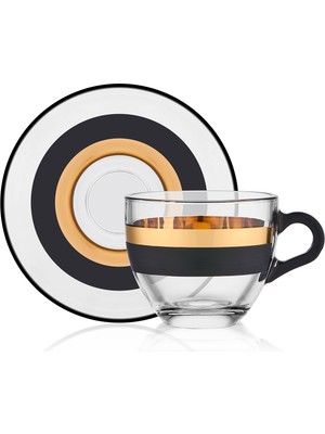 Decorium Vision Black 24 Ayar Altın Yaldızlı 70 ml 12 Parça 6 Kişilik Cam Kahve Fincan Takımı 9-01120030
