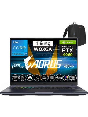 Gigabyte Gigabyte aorus 16X Intel Core  I7-13650HX 96GB Ddr5 512GB SSD 8gb Rtx 4060 16″ Wqxga 3ms 165Hz WIN11HOME Gaming (Oyuncu) Notebook 9KG-43TRC54SH22+ZETTAÇANTA