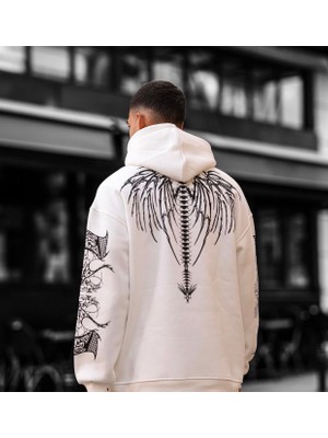 Amor Man Büyük Beden Özel Tasarım Kapüşonlu Omurga Dark Sırt Baskılı Modern Battal Erkek Sweatshırt