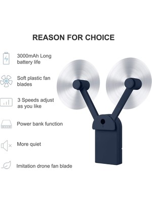 Sunflowerr Taşınabilir El Mini Fan, Küçük Fan Çift Kafa Kişisel USB Şarj Edilebilir 3000 Mah Pil Kumandalı El Masası (Yurt Dışından)