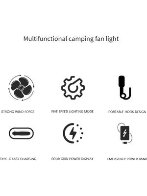 Taşınabilir Kamp Fanı, Işık Çok Fonksiyonlu Dış Mekan El Feneri USB Şarj Asılı Çadır Mavi (Yurt Dışından)