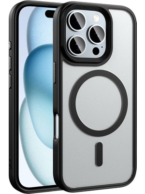 Alan Tech Apple iPhone 16 Pro Kılıf Mat Arka Yüzey Wireless Şarj Özellikli Zore Flet Magsafe Kapak-Siyah