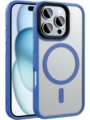 Alan Tech Apple iPhone 16 Pro Max Kılıf Mat Arka Yüzey Wireless Şarj Özellikli Zore Flet Magsafe Kapak-Mavi