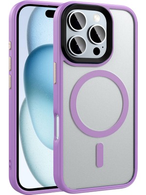 Alan Tech Apple iPhone 16 Pro Max Kılıf Mat Arka Yüzey Wireless Şarj Özellikli Zore Flet Magsafe Kapak-Pembe