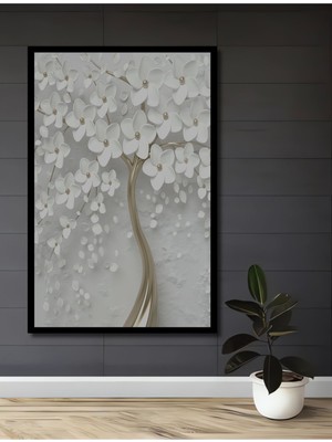 Dekoratif 3 Boyutlu Çiçek Ahşap Tablo Çerçeve Görünümlü Dikey Duvar Dekorasyon Tablosu