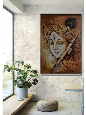 Dekoratif Dikey Modern Sanat Flüt Çalan Kadın Duvar Tablo Ahşap Dikdörtgen Tablo