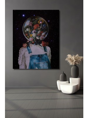 Dekoratif Dikey Uzaydaki Kavanoz Sürreal Sanat Duvar Tablo Ahşap Dikdörtgen Tablo