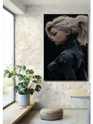 Teona Ahşap Dekoratif Dikey Robot Kadın Duvar Tablo Ahşap Dikdörtgen Tablo