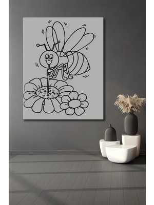Teona Ahşap Dekoratif Dikey Çiçekten Bal Toplayan Arı Duvar Tablo Ahşap Dikdörtgen Tablo