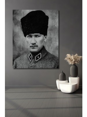 Dekoratif Dikey Siyah Beyaz Atatürk Duvar Tablo Ahşap Dikdörtgen Tablo