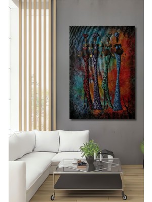 Dekoratif Dikey Uzun Bacaklı Kadınlar Modern Sanat Duvar Tablo Ahşap Dikdörtgen Tablo