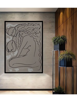Ahşap Bohem Çizgili Kadın Modern Duvar Tablosu Sanatsal Çerçeve Görünümlü Dikey Duvar Tablo