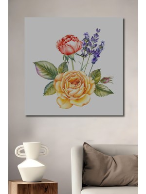 Dekoratif Dikey Renkli Çiçek Desen Duvar Tablo Ahşap Dikdörtgen Tablo