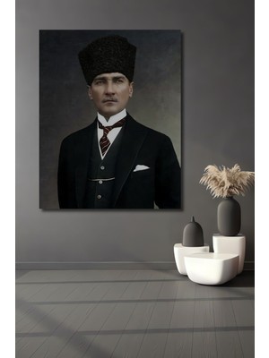 Dekoratif Dikey Atatürk Duvar Tablo Ahşap Dikdörtgen Tablo