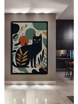 Dekoratif Sanatsal Kedi Ahşap Tablo Çerçeve Görünümlü Dikey Duvar Dekorasyon Tablosu