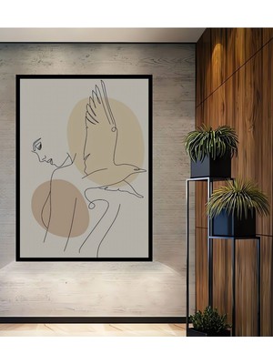 Teona Ahşap Dekoratif Bohem Minimalist Soyut Çizim Ahşap Tablo Çerçeve Görünümlü Dikey Duvar Dekorasyon Tablosu