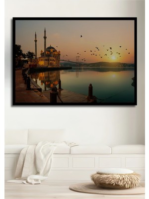 Teona Ahşap Dekoratif Yatay Ortaköy Camisi ve Istanbul Boğazı Duvar Tablo Ahşap Dikdörtgen Tablo