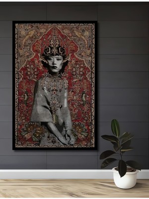 Dekoratif Ahşap Tablo Vintage ve Yüz Figürlü Çerçeve Görünümlü Dikey Duvar Dekorasyon Tablosu
