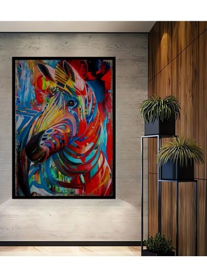Teona Ahşap Dekoratif Soyut At Desenli Ahşap Tablo Çerçeve Görünümlü Dikey Duvar Dekorasyon Tablosu