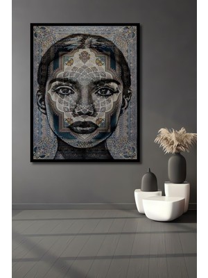 Dekoratif Ahşap Tablo Yüz Temalı Vintage Bej Çerçeve Görünümlü Dikey Duvar Dekorasyon Tablosu