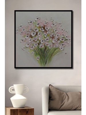 Teona Ahşap Dekoratif Soft White Cherry Flowers Ahşap Tablo Çerçeve Görünümlü Dikey Duvar Dekorasyon Tablosu